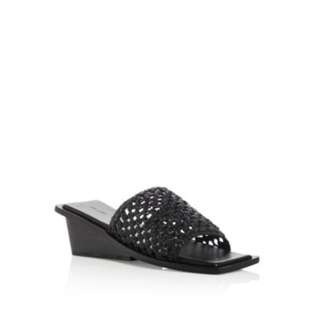 ST AGNI Womens Black 90s Macram� Wedge Slip On Leather Slide Sandals Shoes 36